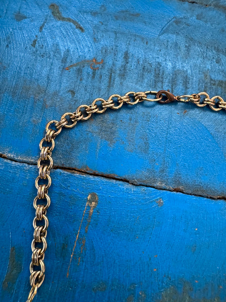 VINTAGE GOLD NECKLACE WITH CHUNKY CREAM CRACKLED PENDANTS