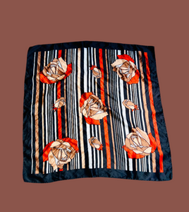 1970s ITALIAN BOLD FLORALS AND STRIPES SCARF