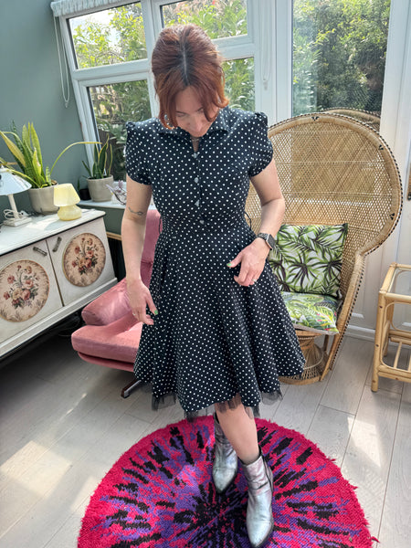 HEARTS & ROSES BLACK POLKA DOT COTTON DRESS
