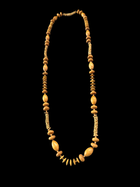 VINTAGE TIKI BROWN WOODEN BEADS NECKLACE