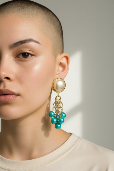 1980s PAIR OF CLIP ON PEARL EARRINGS WITH TURQUOISE BEADS