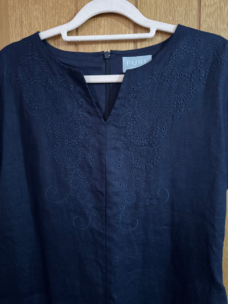 TOYAH PURE COLLECTION NAVY EMBROIDERED LINEN DRESS