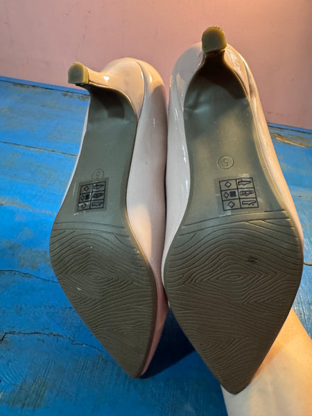 TOYAH BEIGE PATENT LOWER HEELED SHOES