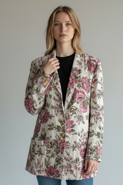 VINTAGE CHOISE PINK AND GREEN FLORAL COTTON JACKET