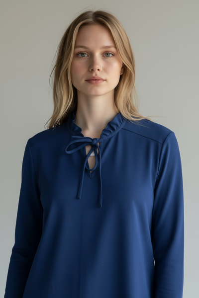 1960s NAVY BLUE TOP WITH RUFFLE COLLAR