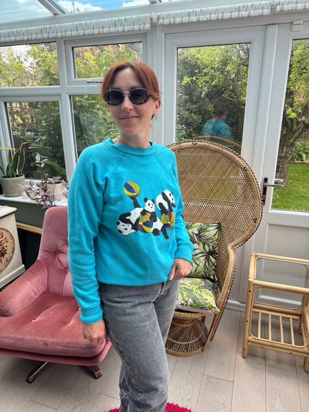 VINTAGE FLORIDA PANDAS PLAYING BLUE SWEATSHIRT