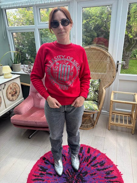 VINTAGE UNIVERSITY OF NEW MEXICO RED AND SILVER SWEATSHIRT