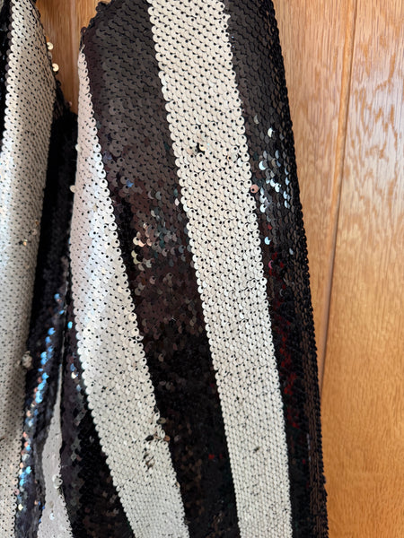 LARGE BLACK AND SILVER SEQUINNED STRIPES BAG