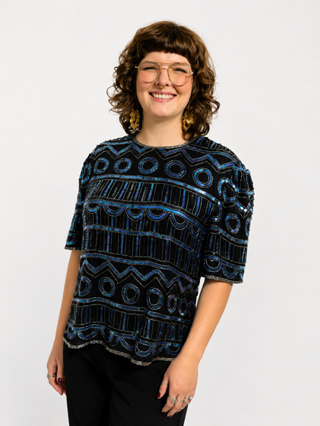 VINTAGE LAURENCE KAZAR DESIGNER SEQUIN TOP