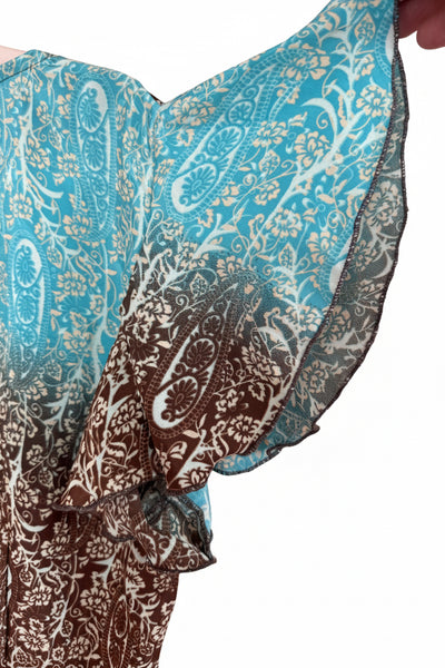 BIGG BULL SILK MIX BLUE AND PINK WRAP TOP