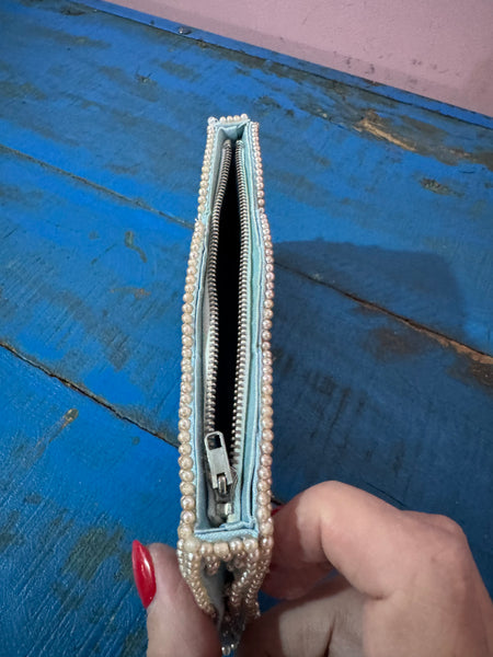 1960s VINTAGE BABY BLUE BAG WITH PEARLS