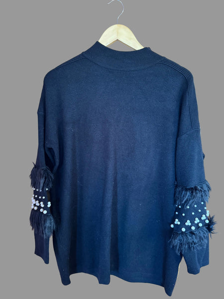 QUIZ LONG BLACK JUMPER WITH PEARLS