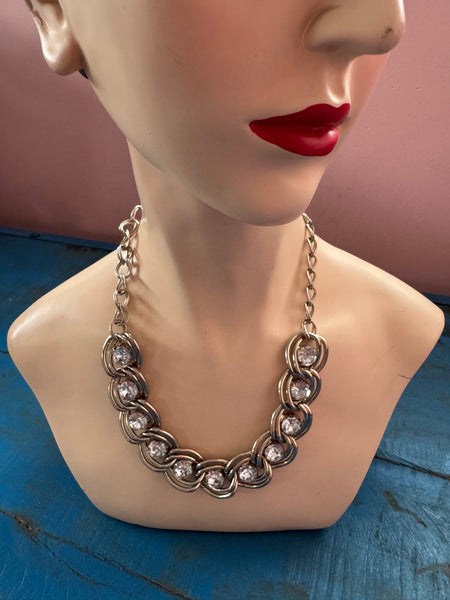 RETRO CHUNKY GOLD NECKLACE WITH DIAMANTE STONES