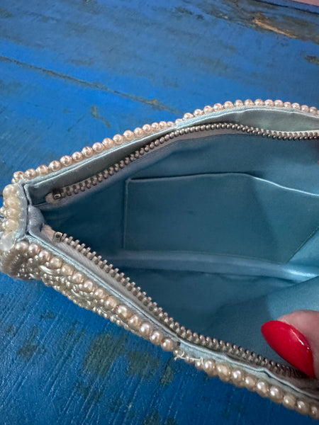 1960s VINTAGE BABY BLUE BAG WITH PEARLS