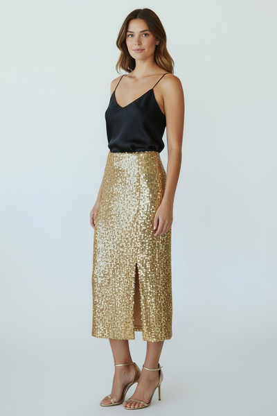 F&F NEW WITH TAGS GOLD SEQUINNED MIDI SKIRT