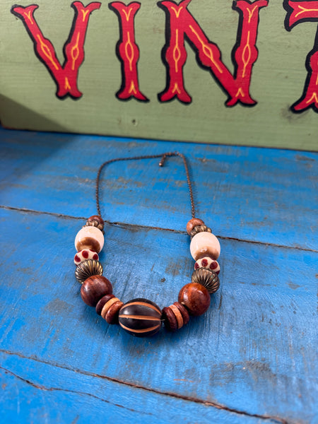 VINTAGE STRIPED AND ANIMAL PRINT NECKLACE