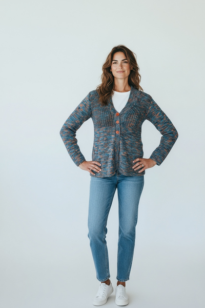 VINTAGE BLUE AND ORANGE HAND KNIT CARDIGAN