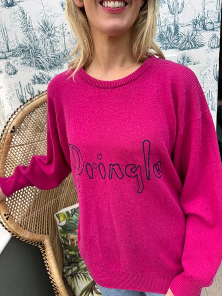 VINTAGE PRINGLE PINK LAMBSWOOL LOGO JUMPER