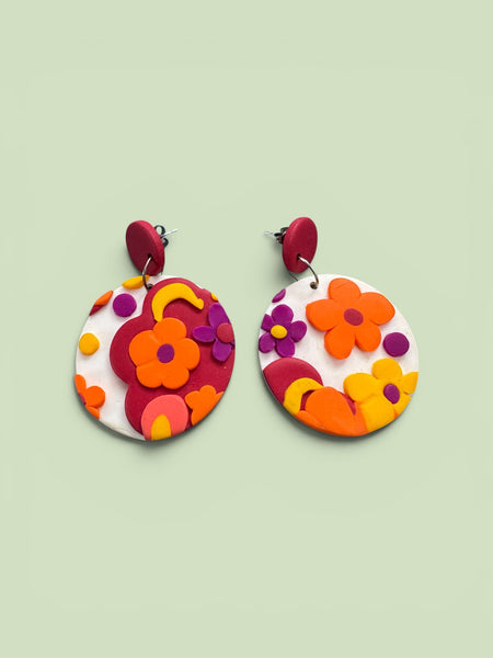 FLOWER POWER COLOURFUL POLYMER CLAY EARRINGS FOR PIERCED EARS