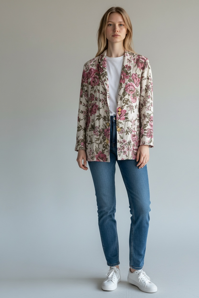 VINTAGE CHOISE PINK AND GREEN FLORAL COTTON JACKET