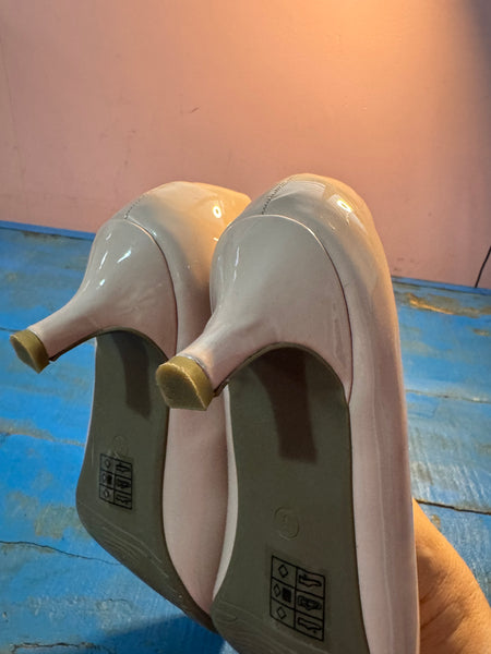 TOYAH BEIGE PATENT LOWER HEELED SHOES