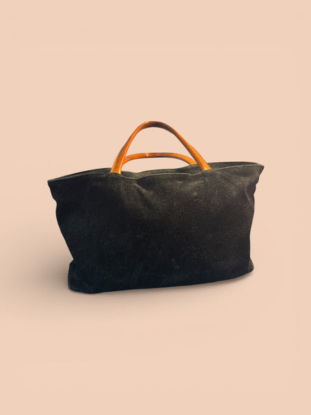 TOYAH BLACK SUEDE AND LEATHER HANDBAG