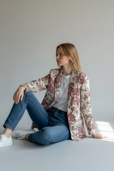 VINTAGE CHOISE PINK AND GREEN FLORAL COTTON JACKET