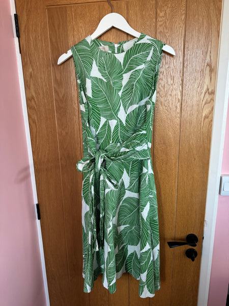 TOYAH HOBBS GREEN PALM PRINT LINEN DRESS