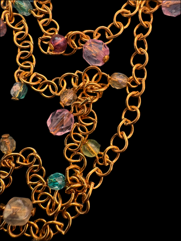 VINTAGE LONG GOLD NECKLACE WITH COLOURED BEADS