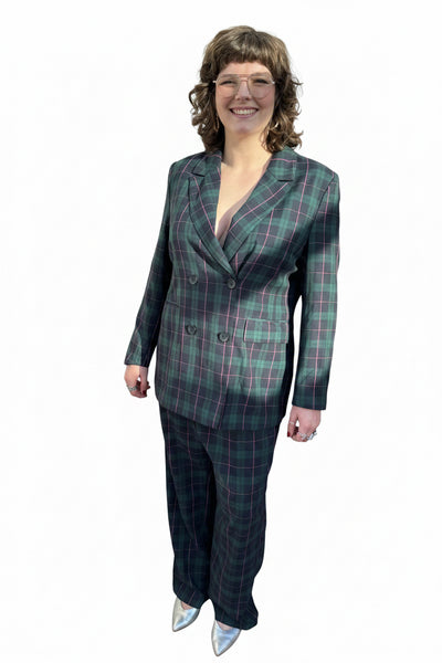 GREEN AND BLUE TARTAN TROUSER SUIT