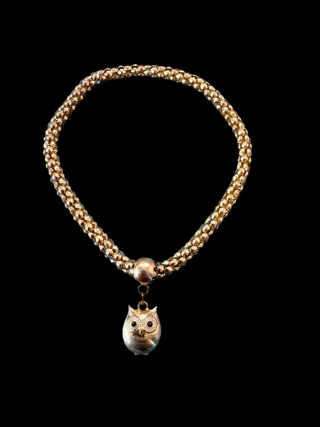 RETRO GOLD BRACELET WITH OWL CHARM PENDANT