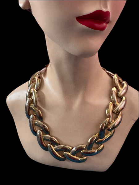 1980s GOLD METAL LARGE LINK CHAIN NECKLACE