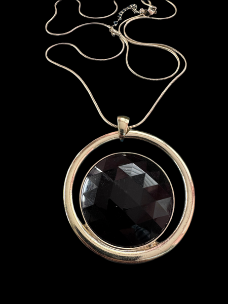 VINTAGE Y2K SILVER AND BLACK LARGE PENDANT NECKLACE