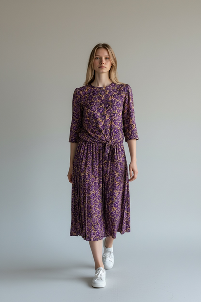 1980s BERKERTEX PURPLE AND GOLD DRESS