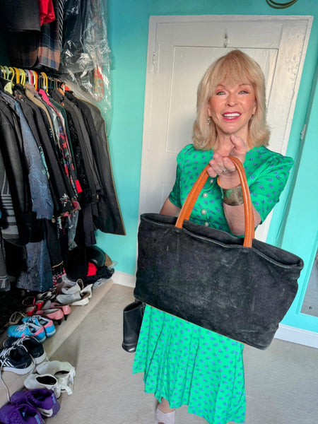 TOYAH BLACK SUEDE AND LEATHER HANDBAG