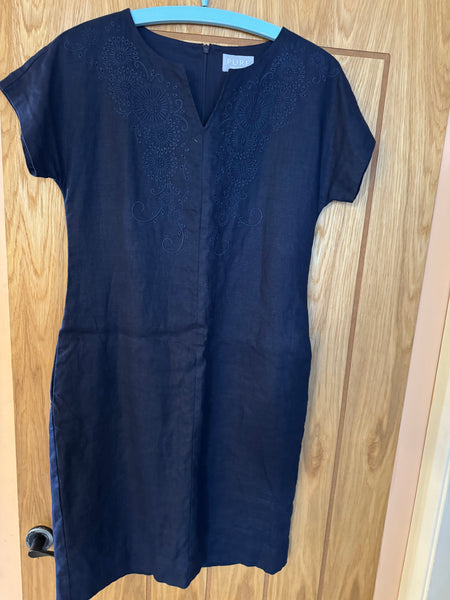 TOYAH PURE COLLECTION NAVY EMBROIDERED LINEN DRESS