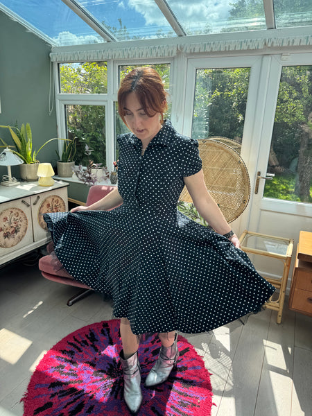 HEARTS & ROSES BLACK POLKA DOT COTTON DRESS