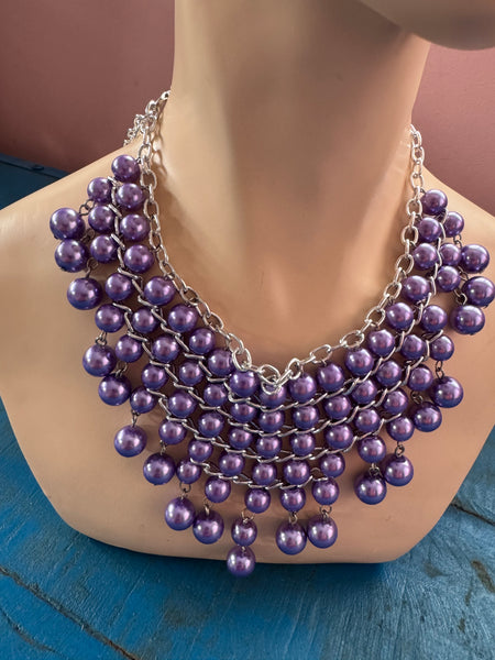 PURPLE CASCADING PEARLS RETRO NECKLACE