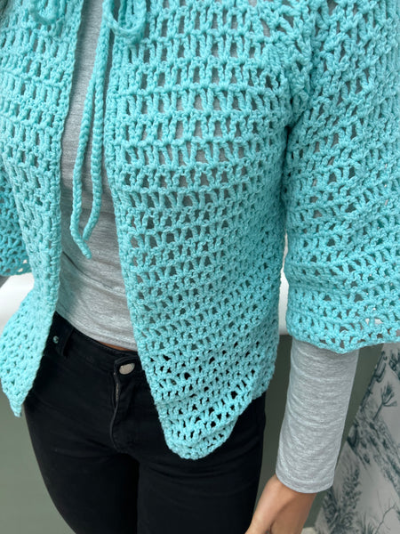 VINTAGE BABY BLUE KNITTED CROCHET CARDIGAN
