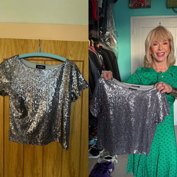 TOYAH VINTAGE SILVER SEQUINNED STAGE TOP