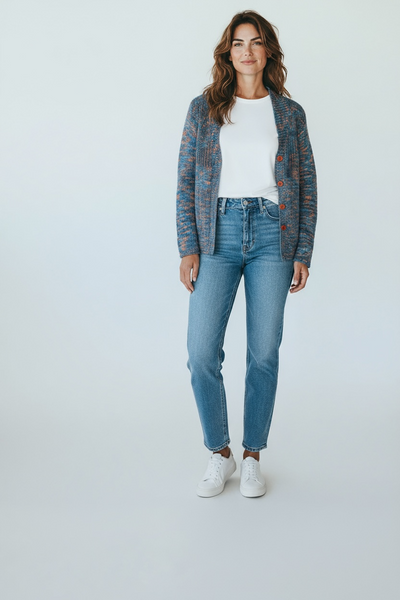 VINTAGE BLUE AND ORANGE HAND KNIT CARDIGAN