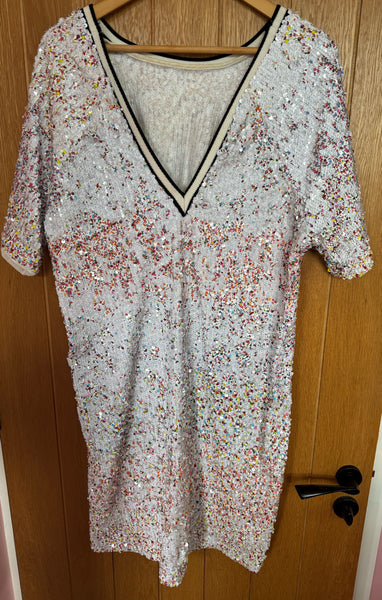 NEXT WHITE DRESS WITH FLORAL SEQUINS