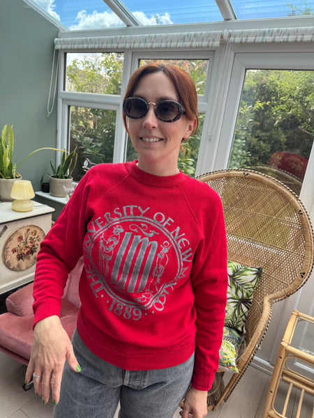 VINTAGE UNIVERSITY OF NEW MEXICO RED AND SILVER SWEATSHIRT