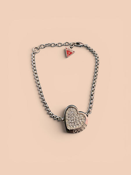 GUESS DESIGNER SILVER BRACELET WITH DIAMANTE HEART