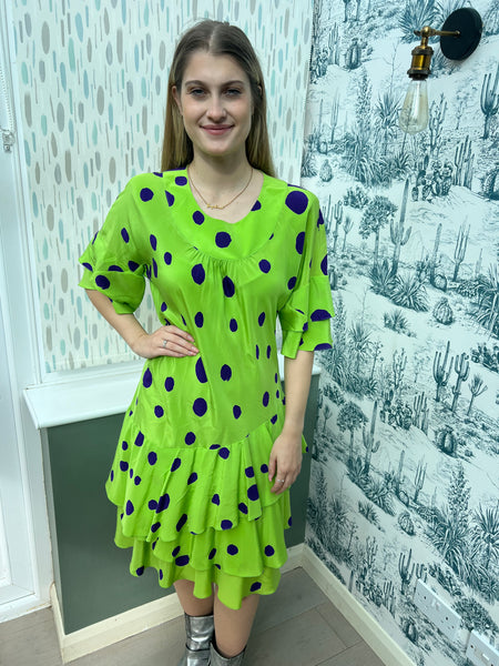 1980s PALLANT LONDON DESIGNER GREEN AND PURPLE SILK DRESS