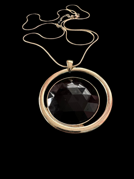 VINTAGE Y2K SILVER AND BLACK LARGE PENDANT NECKLACE