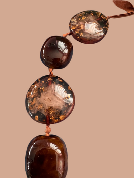 VINTAGE BROWN SPARKLING PENDANTS NECKLACE