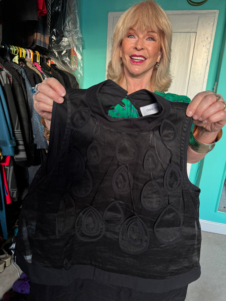 TOYAH ANNE FONTAINE FRENCH DESIGNER BLACK DRESS WITH PETALS