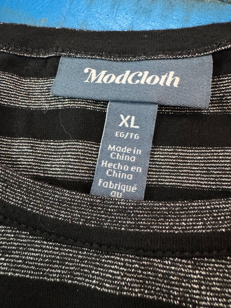 MODCLOTH BLACK AND METALLIC SILVER STRIPE DRESS