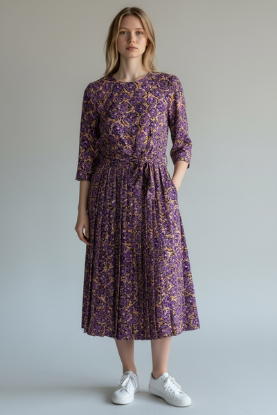 1980s BERKERTEX PURPLE AND GOLD DRESS